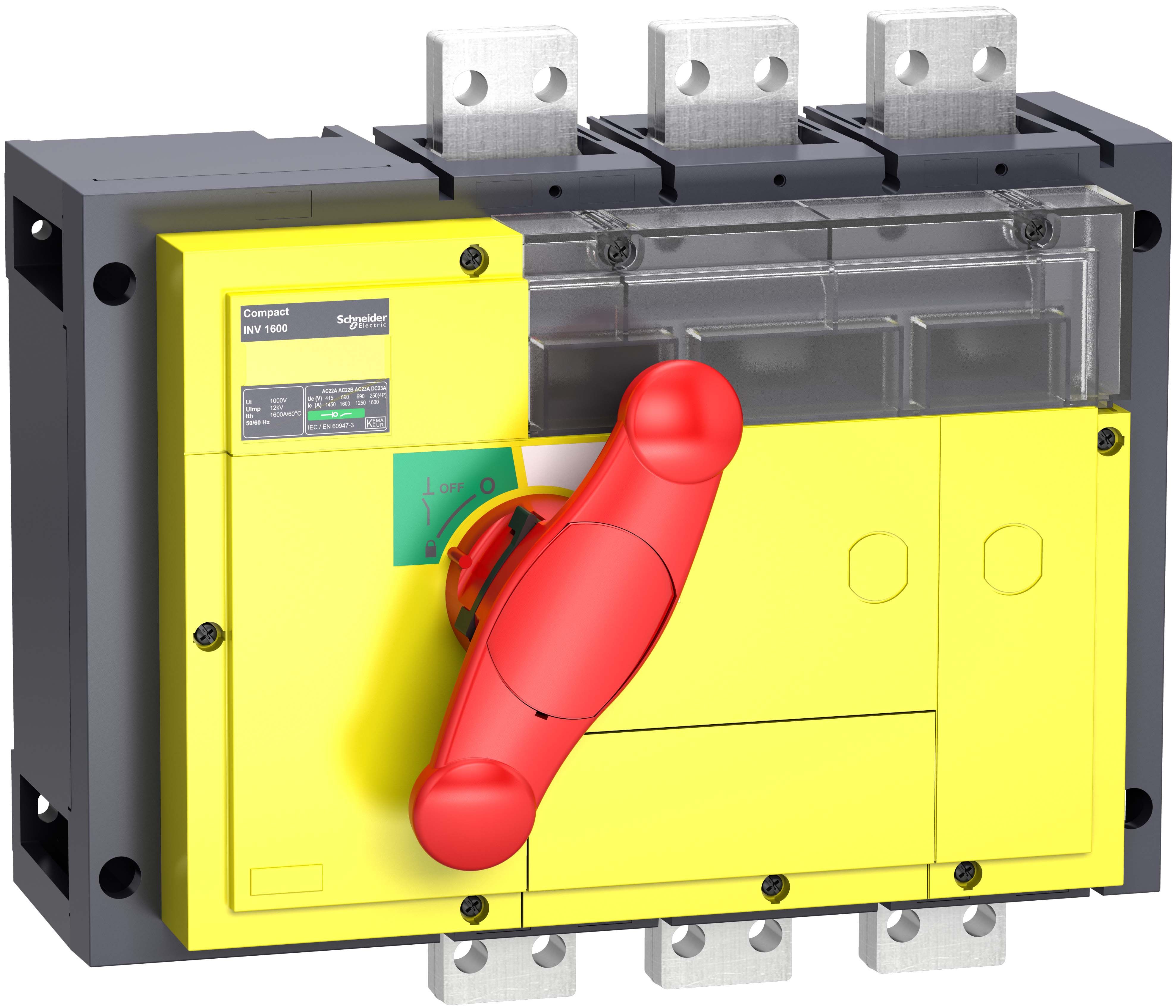 Выключатель-разъединитель inv1600 3п красная рукоятка/желтая панель Schneider Electric