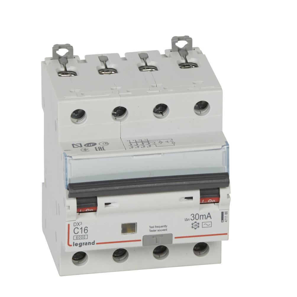 DX3 Дифф. автомат 4-полюсный, 16A, 30mA, тип АC, 6kA (хар-ка C) Legrand