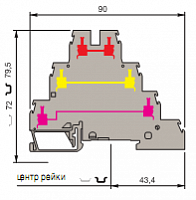 D4/6.T3.V0 Клеммник 4мм.кв. - 3 сквозные цепи на DIN-рейку TYCO. Вид 1