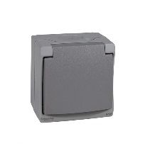 Розетка с з/к с крышкой, о/у, в сборе IP55 (серый) (замена на MUR36034) Mureva Schneider Electric. Вид 1