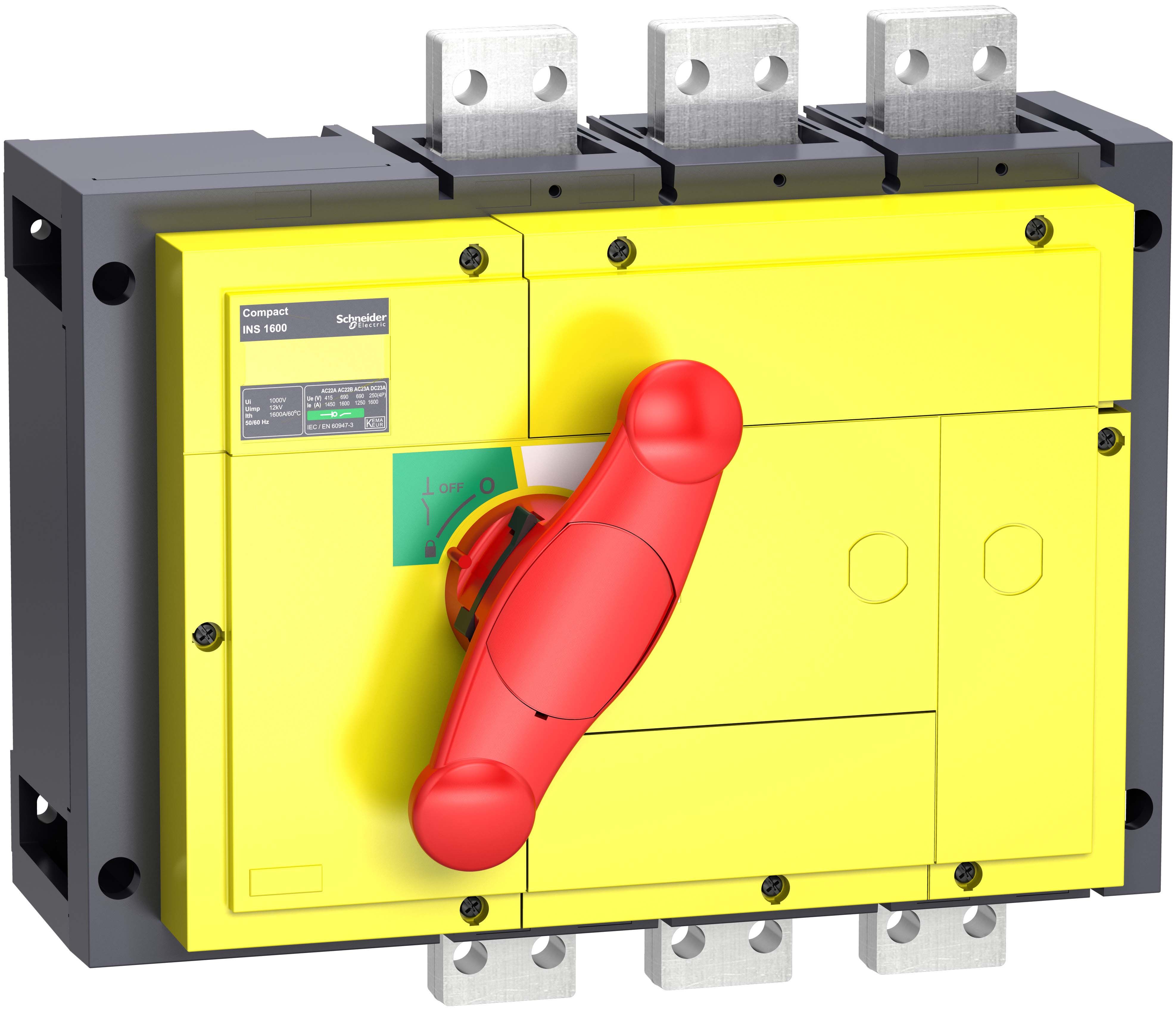 Выключатель-разъединитель ins1600 3п красная рукоятка/желтая панель Schneider Electric