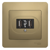 Розетка USB 5в /1400 ма, 2 х 5в /700 ма, механизм (титан) Glossa Schneider Electric. Вид 1