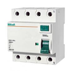 УЗО-03 Блок утечки тока 4-полюсный, 63А, 100mA, тип AC, 6kA DEKraft. Вид 1