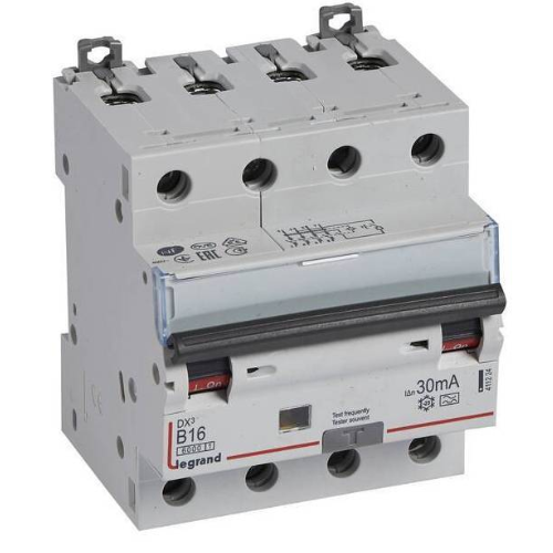 DX3 Дифф. автомат 4-полюсный, 16A, 30mA, тип А, 6kA (хар-ка B) Legrand