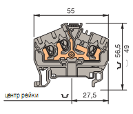 D2,5/5.I.4L Клеммник с 4 пружинами до 2.5 мм.кв., серый TYCO. Вид 1