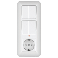 Блок С/У: розетка с зазем. + выкл.2-клав. + выкл 2-клав (белый) Прима Systeme Electric. Вид 1