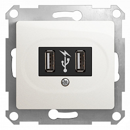Розетка USB 5в /1400 ма, 2 х 5в /700 ма, механизм (перламутр) Glossa Schneider Electric. Вид 1