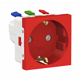 Розетка с зазем., со штор., с быстроз. клем., 16а 250в, 2мод. (красный) Unica Modular Schneider Electric. Вид 1