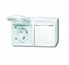 20/2 EBW-54 Розетка SCHUKO 16А 250В IP44, двойная, горизонтальная, с защитными шторками, для открытого монтажа, серия ocean, цвет альпийский белый A. Вид 1