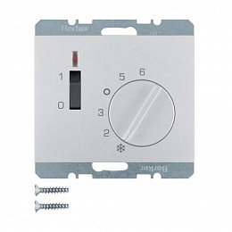 Регулятор температуры помещения с НО контактом, накладкой, 1-клавишным выключателем и светодиодом (алюминиевый) K.5 Berker. Вид 1