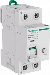 Блок утечки тока 2-полюсный, 63A, 30mA, Тип-AC Systeme9 Systeme Electric. Вид 1