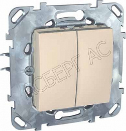 Выключатель 2-клавишный, сх.5 (бежевый) Unica Schneider Electric. Вид 1