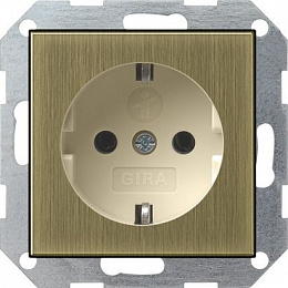 Розетка с заземлением, со шторками (бронза/кремовый) System 55 GIRA. Вид 1
