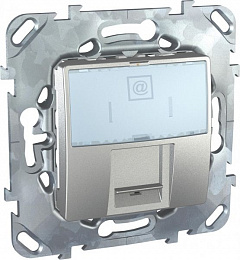 Компьютерная розетка 1хRJ45 кат.6, с полем для надписи (алюминий) Unica Top Schneider Electric. Вид 1