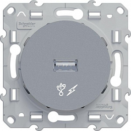 Розетка USB, одиночный разъем (алюминий) Odace Schneider Electric. Вид 1