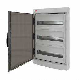 Щиток настенный на 54(3х18) модуля с прозрачной дверью 567х312х148мм P65 DKC. Вид 1