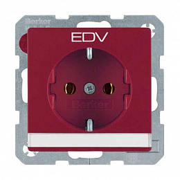 Розетка с полем для надписи и оттиском EDV, с надписью "EDV" (красный, бархатный лак) Q.1/Q.3 Berker. Вид 1