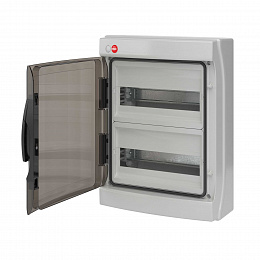 Щиток настенный на 24(2х12) модуля с прозрачной дверью 314х420х143мм P65 DKC. Вид 1