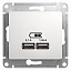 Розетка USB 5в/2100ма, 2х5в/1050ма, механизм(белый) Glossa Systeme Electric. Вид 1.