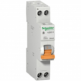 Диффавтомат АД63 К 1П+Н 32A/30mA 4,5кА, С, АС, 18мм серии Домовой Schneider Electric. Вид 1