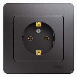 Розетка с заземлением,16А, 250В, в сборе (графит) Glossa Systeme Electric. Вид 1