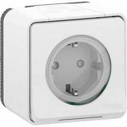 Розетка с з/к. и шт., о/у, винтовые клеммы, IP55 (белый) Mureva Styl Schneider Electric. Вид 1