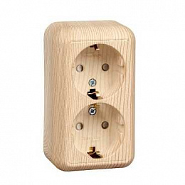 Розетка двойная, с заземлением, со штороками, О/У, монт.пл.16А 250В (сосна) Прима Systeme Electric. Вид 1