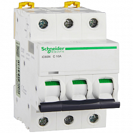 iC65N 3P 10А Автоматический выключатель 3-полюсный, 10А, 6кА (хар-ка C) Schneider Electric. Вид 1