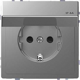 Розетка 16А с з/к и крышкой IP44 (нержавеющая сталь) Merten D-Life Schneider Electric. Вид 1