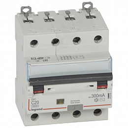 DX3 Дифф. автомат 4-полюсный, 20A, 300mA, тип АC, 6kA (хар-ка C) Legrand. Вид 1