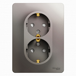 Розетка двойная с заземлением со шторками,16А, 250В, в сборе (платина) Glossa Systeme Electric. Вид 1