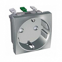 Розетка 2Р+Е со шторками, 250В (металлик) Schneider Electric. Вид 1