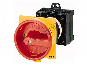 88558 P3-100/V/SVB Главный выключатель 3-полюсный 100A, красно-желтая ручка, запираемый, заднее крепление Eaton. Вид 1