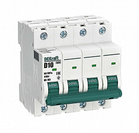 ВА-103 Автоматический выключатель 4-полюсный, 10А, 6kA (хар-ка D) DEKraft. Вид 1