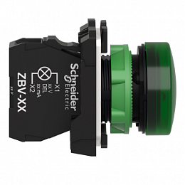 Лампа зелёная со встроенным светодиодом в сборе 220В Schneider Electric. Вид 1