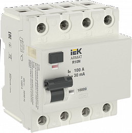 R10N Блок утечки тока 4-полюсный, 100А 30mA, 10kA, тип AC ИЭК. Вид 1