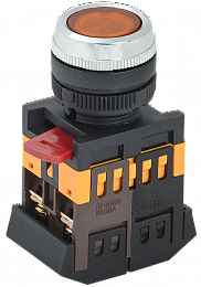 ABLFS-22 Кнопка желтая d22мм с подсветкой неон/240В в сборе 1но+1нз ИЭК. Вид 1