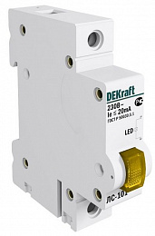 Лампа сигнальная на DIN-рейку 1P жёлтая LED LC-101, 220В DEKraft. Вид 1