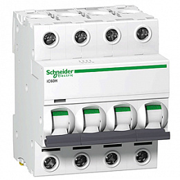 iC60N 4P 50А Автоматический выключатель 4-полюсный, 50А, 6кА (хар-ка C) Schneider Electric. Вид 1