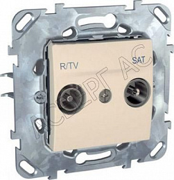 Розетка R/TV/SAT одиночная (бежевый) Unica Schneider Electric. Вид 1