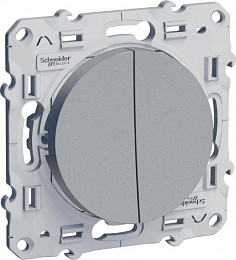 Переключатель 2-клавишный (сх.6+6) 10АХ, 250В (алюминий) Odace Schneider Electric. Вид 1