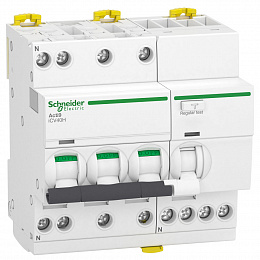 iCV40 Acti9 Дифф. автомат 3P+N, 10А, 10kА, 30mA, тип A (хар-ка С) Schneider Electric. Вид 1