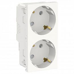Розетка двойная, со шторками, с заземлением, винт. зажим. (белый) Unica New Schneider Electric. Вид 1