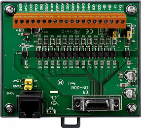 Плата клеммников с двумя 20-контактными разъемами и RJ45 ICP DAS. Вид 1
