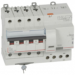 DX3 Дифф. автомат 4-полюсный, 50A, 30mA, тип АC, 6kA (хар-ка C) Legrand. Вид 1