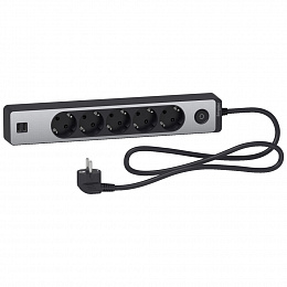 Удлинитель 5 розеток 2к+з, кабель 1,5м, 2 usb Unica Extend (чёрный, алюм.вставка) Schneider Electric. Вид 1