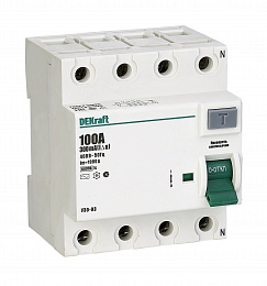 УЗО-03 Блок утечки тока 4-полюсный, 100A 30mA, тип AC, 6кА DEKraft. Вид 1
