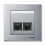 Центральная плата для розеток с разъемом RJ45 2 поста, sm (алюминий) Merten Schneider Electric. Вид 1.