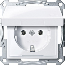 Розетка с крышкой без шторок , qf sm (активный белый) Merten Schneider Electric. Вид 1