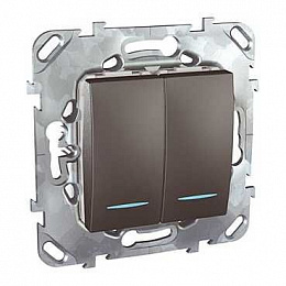 Выключатель 2-клавишный, 2 модуля, с индикацией (графит) Unica Top Schneider Electric. Вид 1